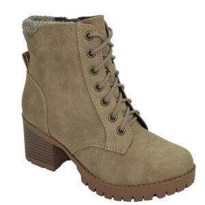 Soda Women Chunky Heel Combat Ankle Boot Taupe Lace Up Size 6.5